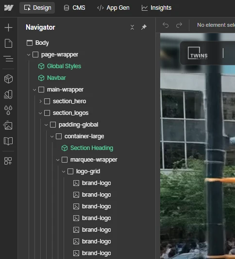 Client-First class structure in the Twins Digital Webflow build